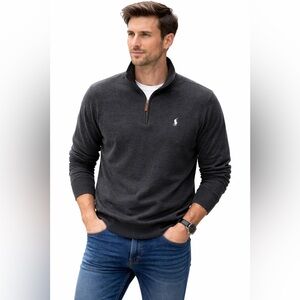 Ralph Lauren Quarter-Zip Pullover in Charcoal with White Pony